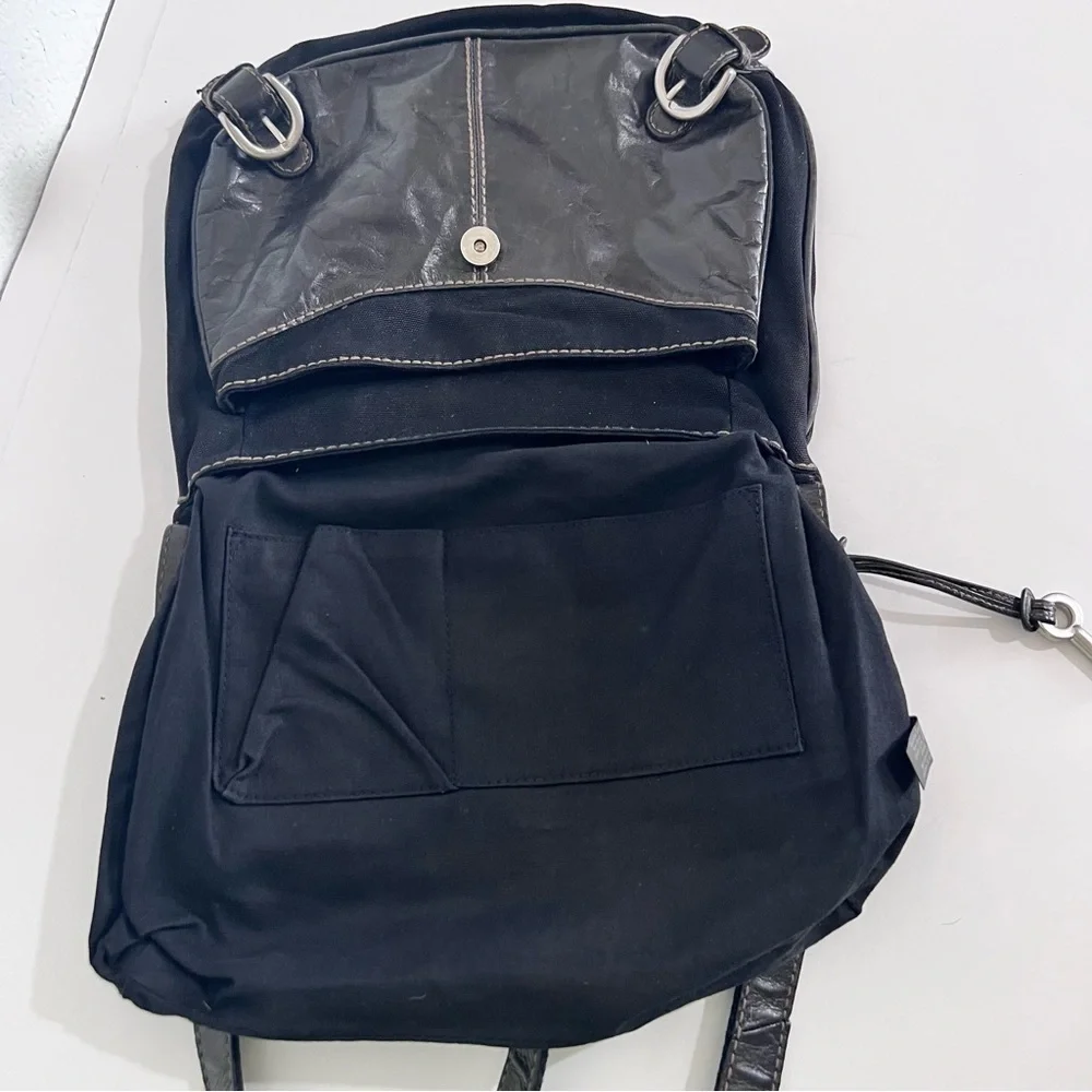 Fossil Black Leather & Canvas Messenger Crossbody Bag Purse Unisex